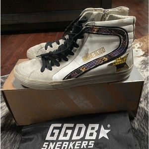 women's golden goose sneakers slide A36 white snake print star